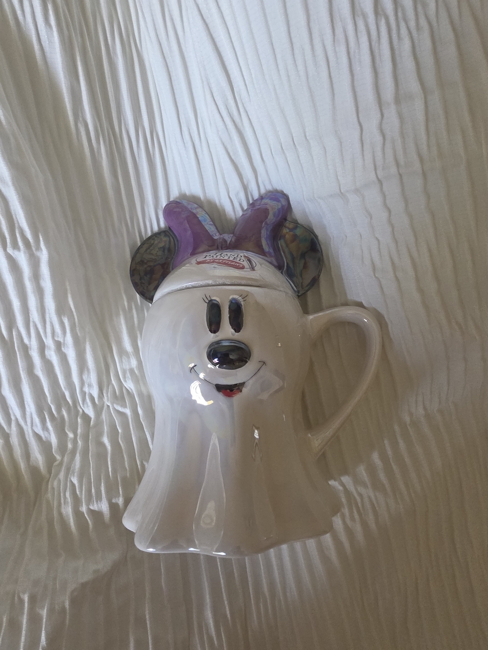 Minnie Mouse Ghost Purple Bow Hand Painted Mug New